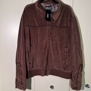 NWT Strait To Hell - Brown Velour Western Bomber Jacket Fully Lined - Size 3X